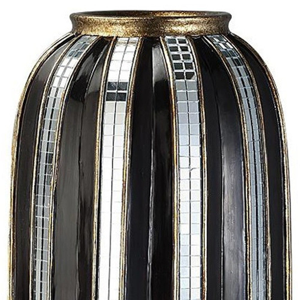 21" Black and Silver Striped Cylinder Polyresin Floor Vase