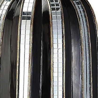 21" Black and Silver Striped Cylinder Polyresin Floor Vase