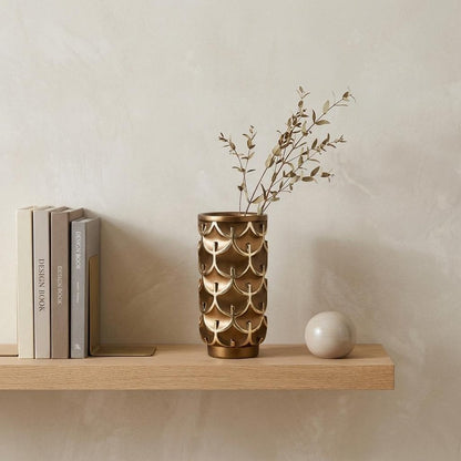 14" Polyresin Gold Geometric Cylinder Table Vase