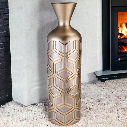 22" Rose Gold Geometric Cylinder Polyresin Floor Vase