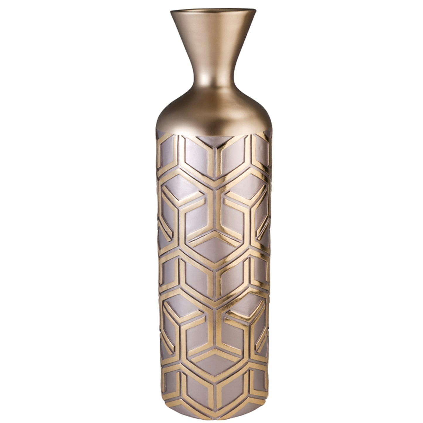 22" Rose Gold Geometric Cylinder Polyresin Floor Vase