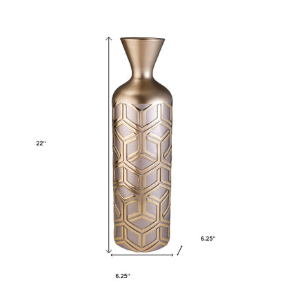 22" Rose Gold Geometric Cylinder Polyresin Floor Vase