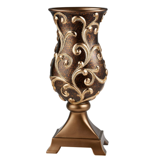 20" Espresso and Gold Floral Urn Polyresin Table Vase