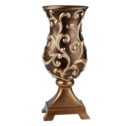 20" Espresso and Gold Floral Urn Polyresin Table Vase