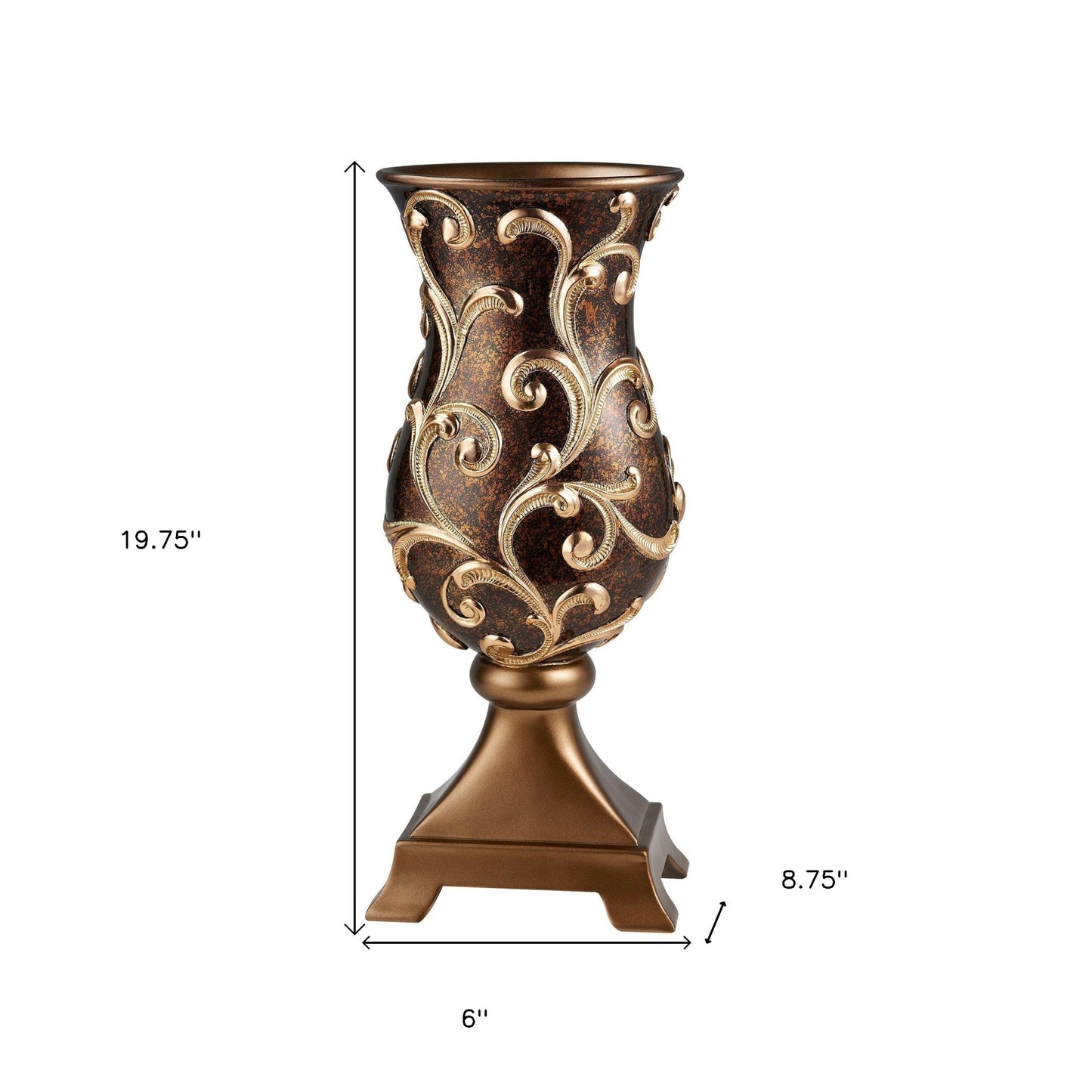 20" Espresso and Gold Floral Urn Polyresin Table Vase