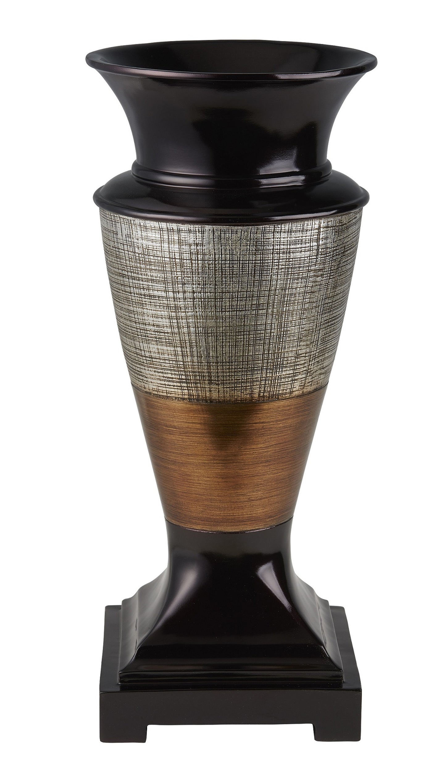 18" Espresso Silver and Gold Striped Urn Polyresin Table Vase