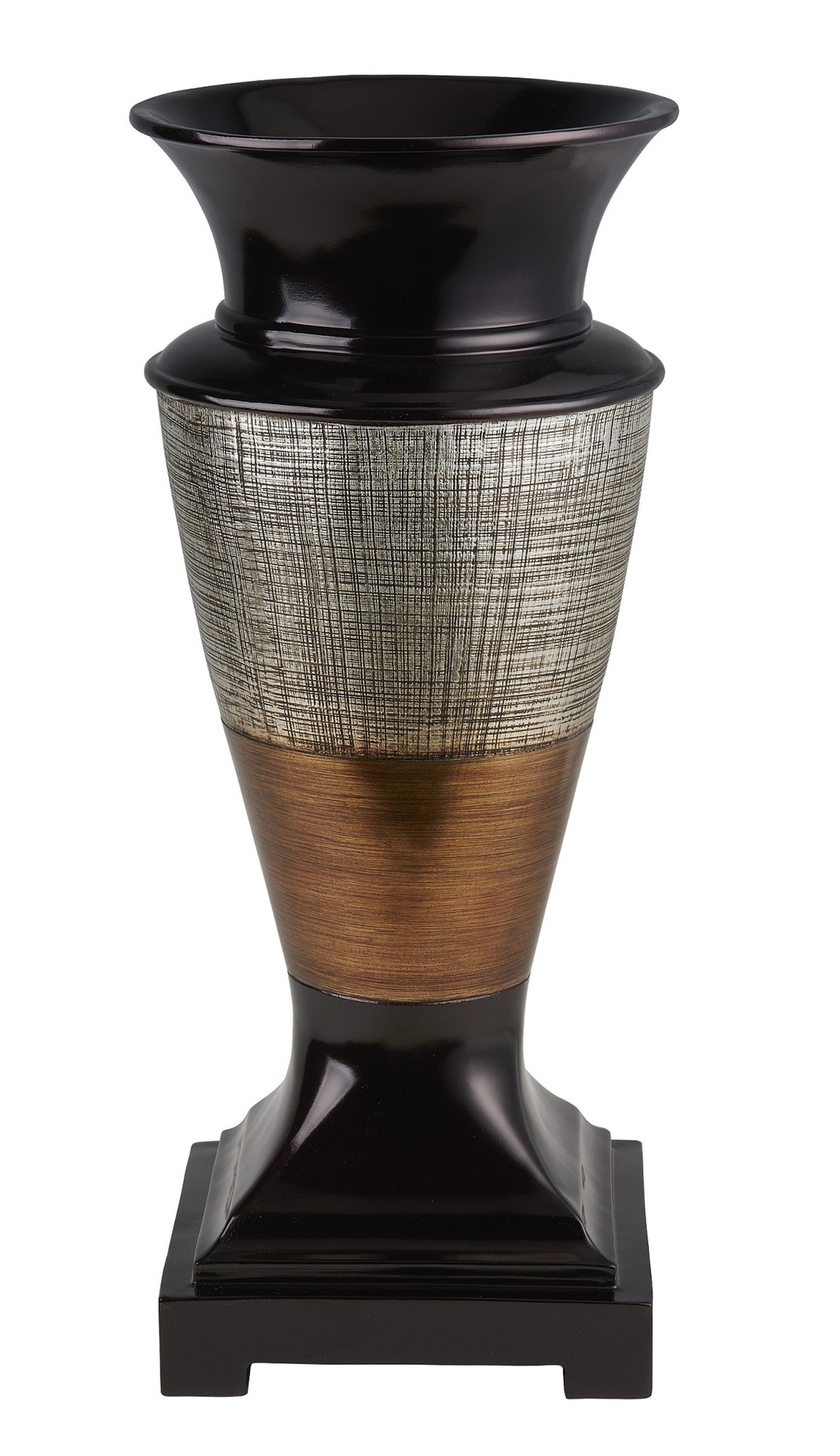 18" Espresso Silver and Gold Striped Urn Polyresin Table Vase