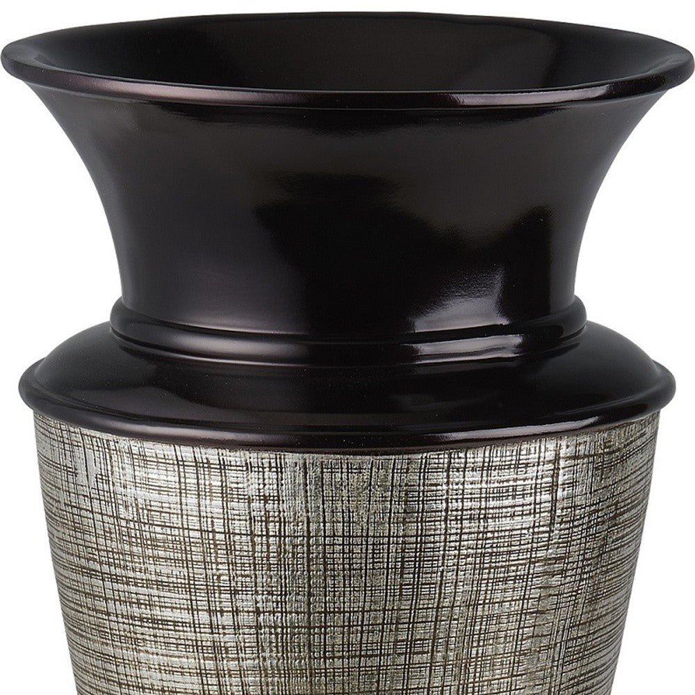 18" Espresso Silver and Gold Striped Urn Polyresin Table Vase