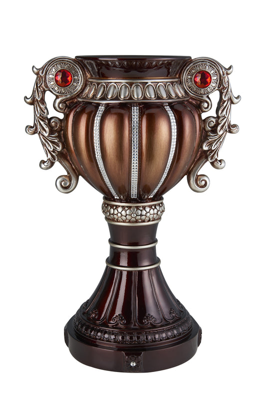 18" Bronze and Silver Floral Urn Polyresin Table Vase With Stones