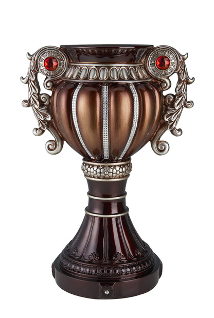 18" Bronze and Silver Floral Urn Polyresin Table Vase With Stones