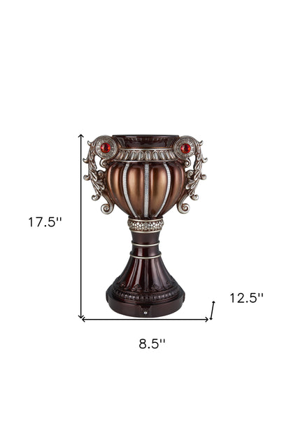 18" Bronze and Silver Floral Urn Polyresin Table Vase With Stones