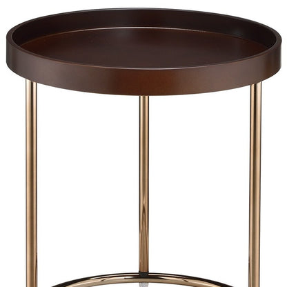 22" Copper And Brown Round End Table