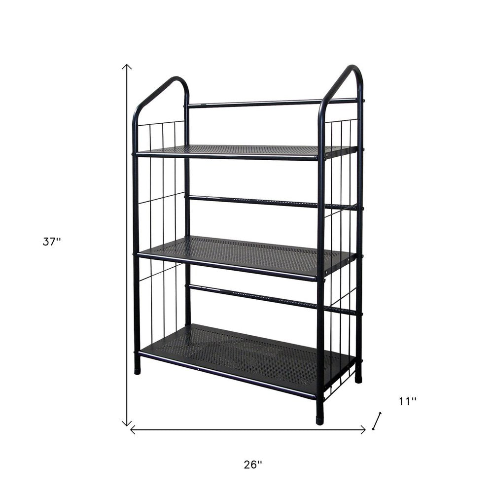 37" Black Metal Three Tier Bookcase