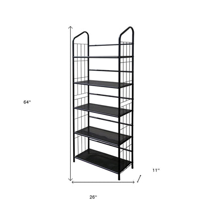 64" Black Metal Five Tier Bookcase