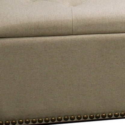 17" Beige and Black Upholstered Microfiber Bench with Flip top