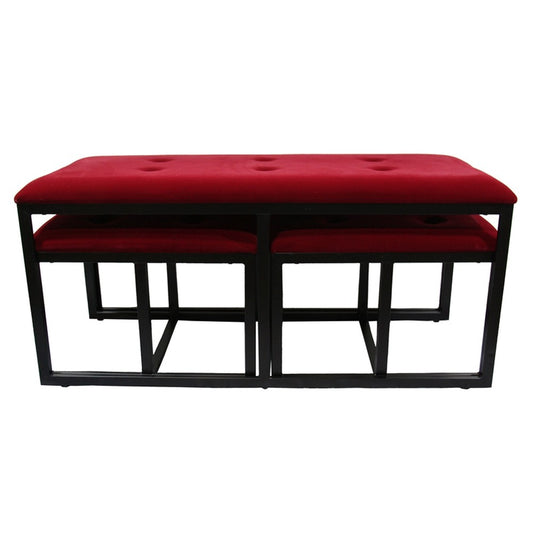 18" Red and Black Upholstered Microfiber Bench