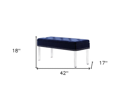 42" Navy Blue Velvet and Clear Acrylic Storage Bench