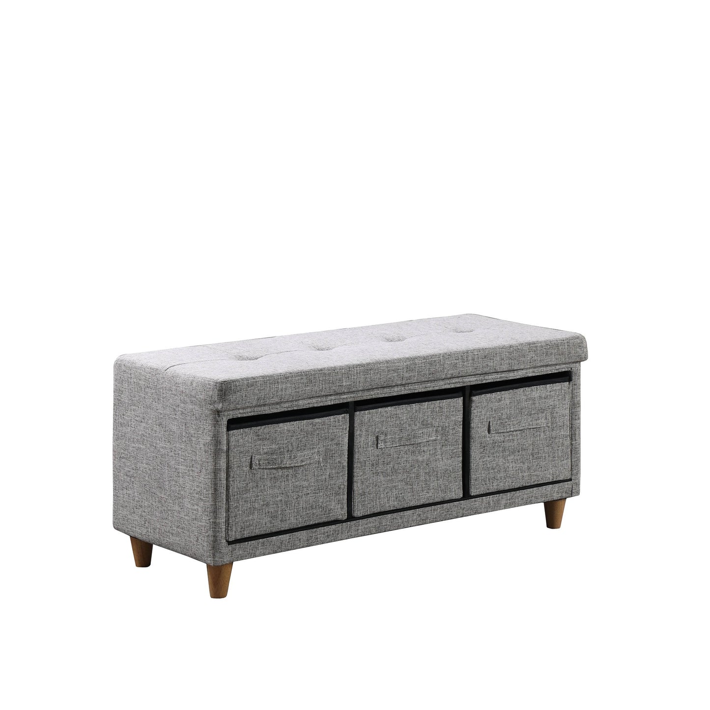 40" Gray and Brown Tufted Fabric Upholstered Storage Bench with Drawers