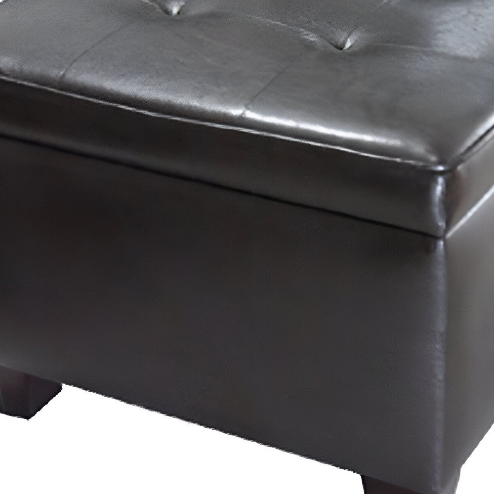 25" Brown Faux Leather and Espresso Tufted Storage Ottoman