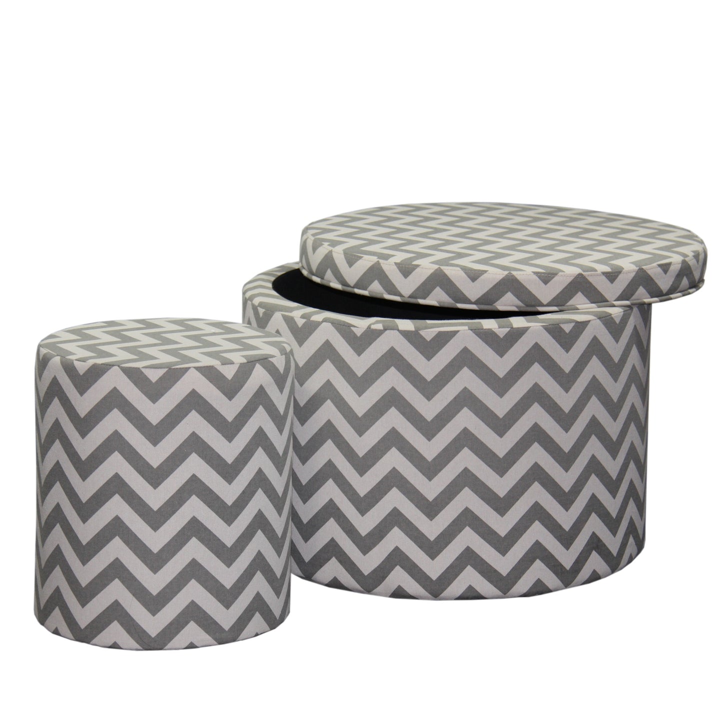 Set of Two Gray and White Polyester Blend Round Geometric Footstool Ottoman