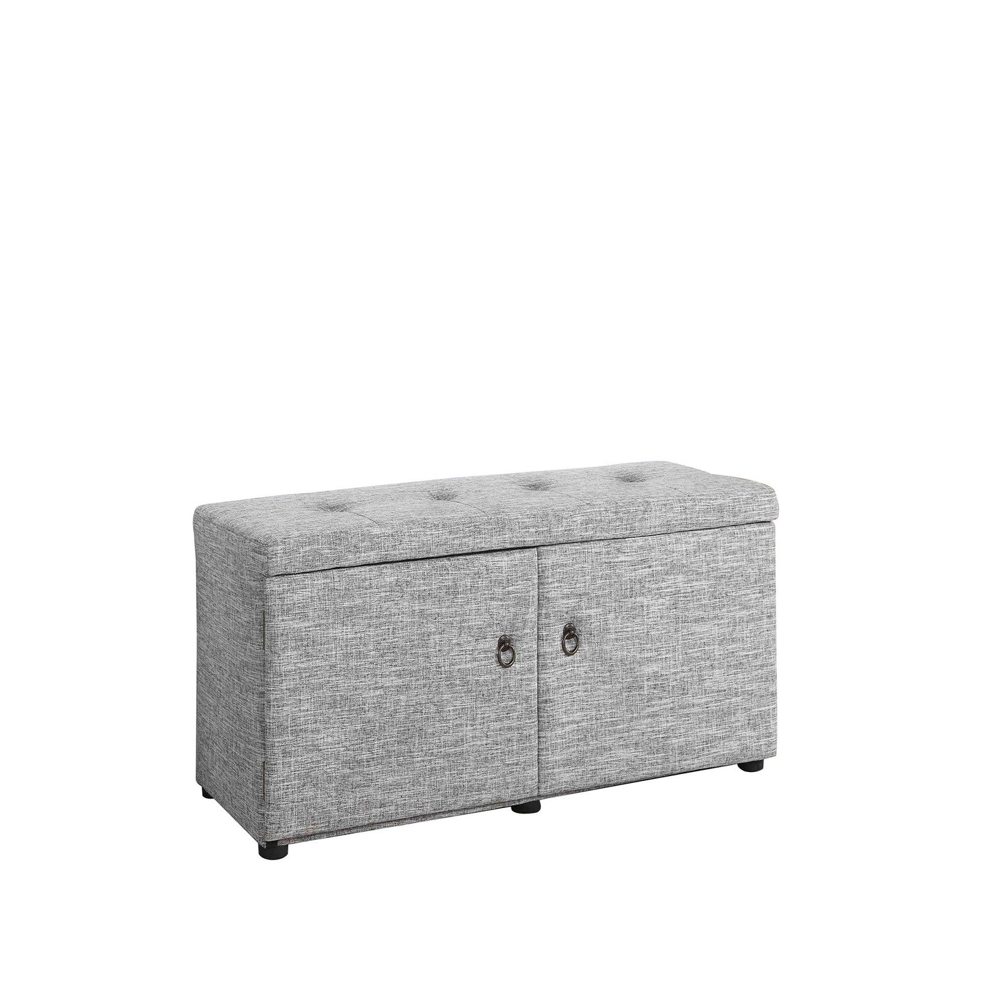 Light Gray Linen Look Double Door Shoe Storage Bench