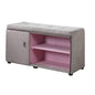 Light Gray and Pink Tufted Shoe Storage Bench