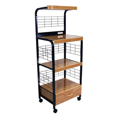 Black and Natural 26" Rolling Kitchen Cart With Storage