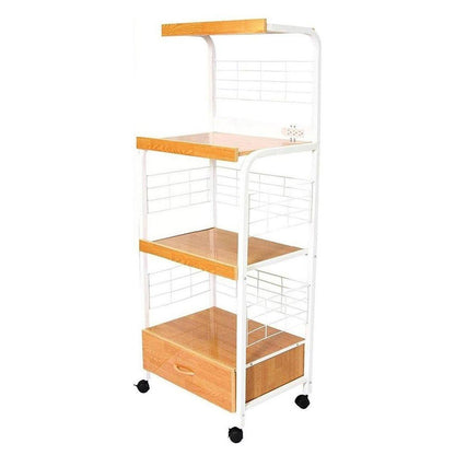 White and Natural 26" Rolling Kitchen Cart With Storage
