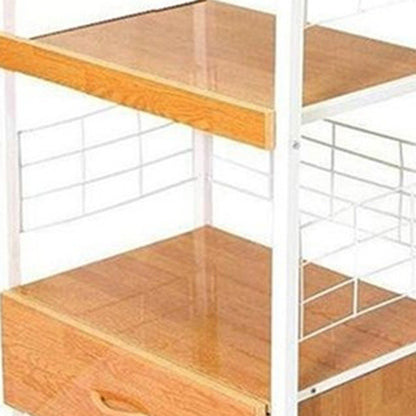 White and Natural 26" Rolling Kitchen Cart With Storage