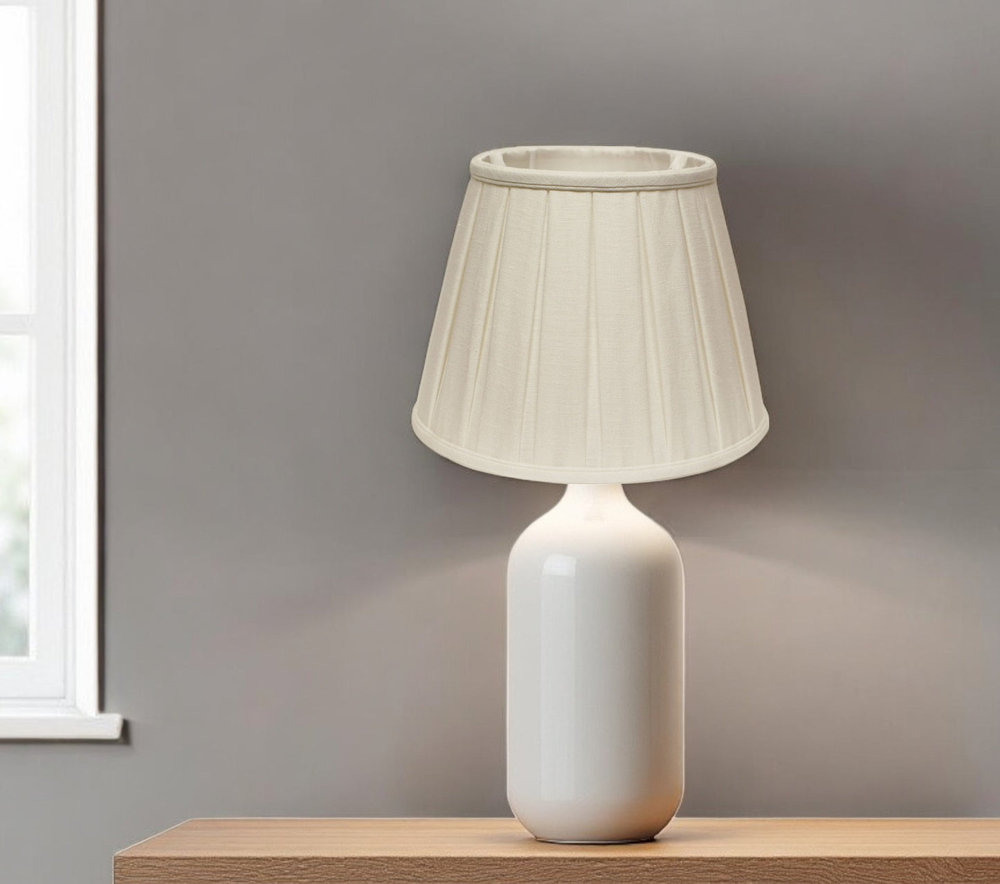 12" White Slanted Linen Lampshade with Box Pleat