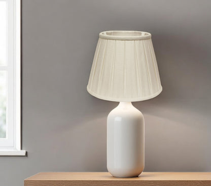 12" White Slanted Linen Lampshade with Box Pleat