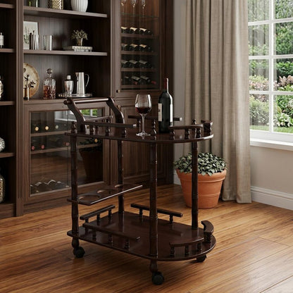 24" Dark Brown Rolling Bar Cart