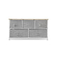 39" Gray Natural And White Wood Steel And Fabric Five Drawer Double Dresser