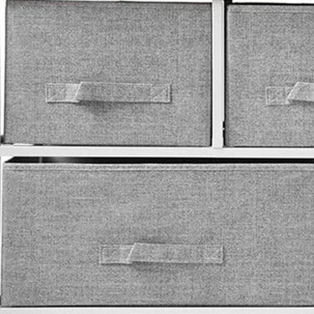 39" Gray Natural And White Wood Steel And Fabric Five Drawer Double Dresser