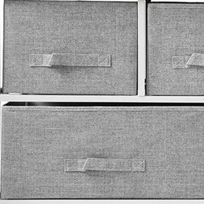 39" Gray Natural And White Wood Steel And Fabric Five Drawer Double Dresser