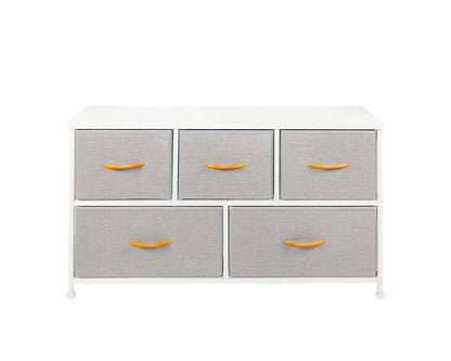 39" Gray And White Wood Steel And Fabric Five Drawer Double Dresser