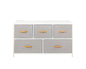39" Gray And White Wood Steel And Fabric Five Drawer Double Dresser