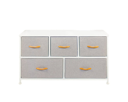 39" Gray And White Wood Steel And Fabric Five Drawer Double Dresser