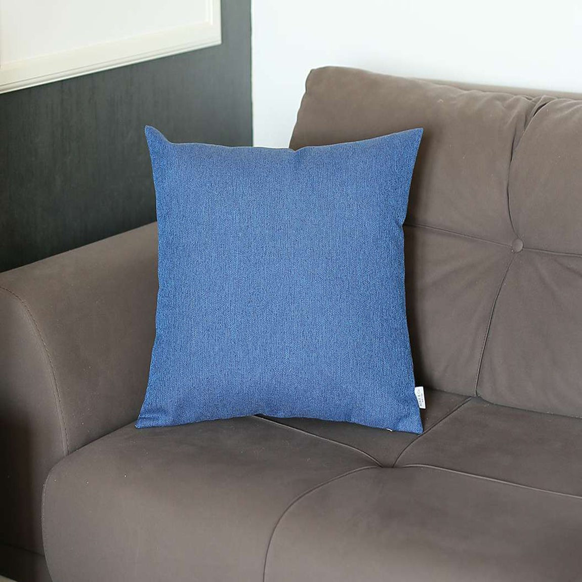 18" X 18" Blue Solid Color Zippered Handmade Polyester Throw Pillow Cover