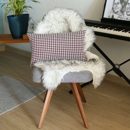 12" X 20" Red Houndstooth Zippered Handmade Polyester Lumbar Pillow Cover