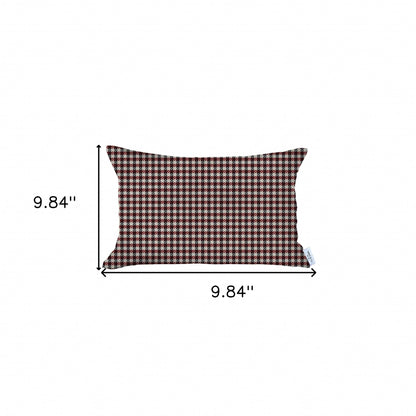 12" X 20" Red Houndstooth Zippered Handmade Polyester Lumbar Pillow Cover