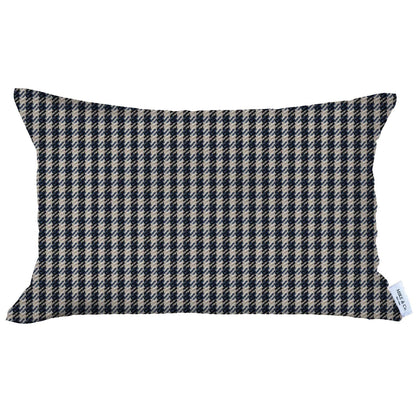 12" X 20" Black Houndstooth Zippered Handmade Polyester Lumbar Pillow Cover