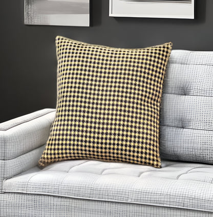 18" Yellow and Black Houndstooth Throw Pillow Cover