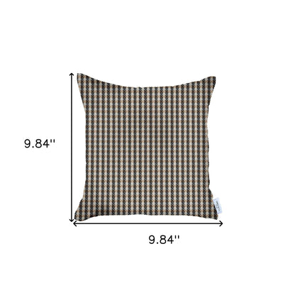 18" X 18" Brown Houndstooth Zippered Handmade Polyester Throw Pillow Cover