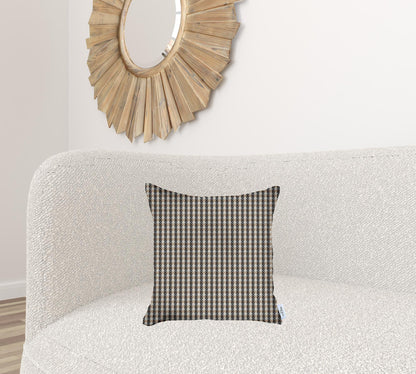 18" X 18" Brown Houndstooth Zippered Handmade Polyester Throw Pillow Cover