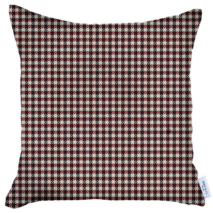 18" X 18" Red Houndstooth Zippered Handmade Polyester Throw Pillow Cover