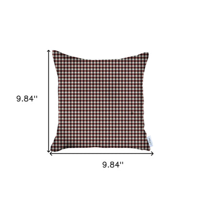 18" X 18" Red Houndstooth Zippered Handmade Polyester Throw Pillow Cover