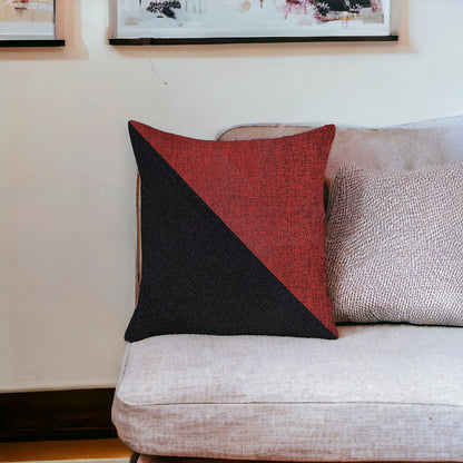 18" X 18" Red And Black Geometric Zippered Handmade Polyester Throw Pillow Cover