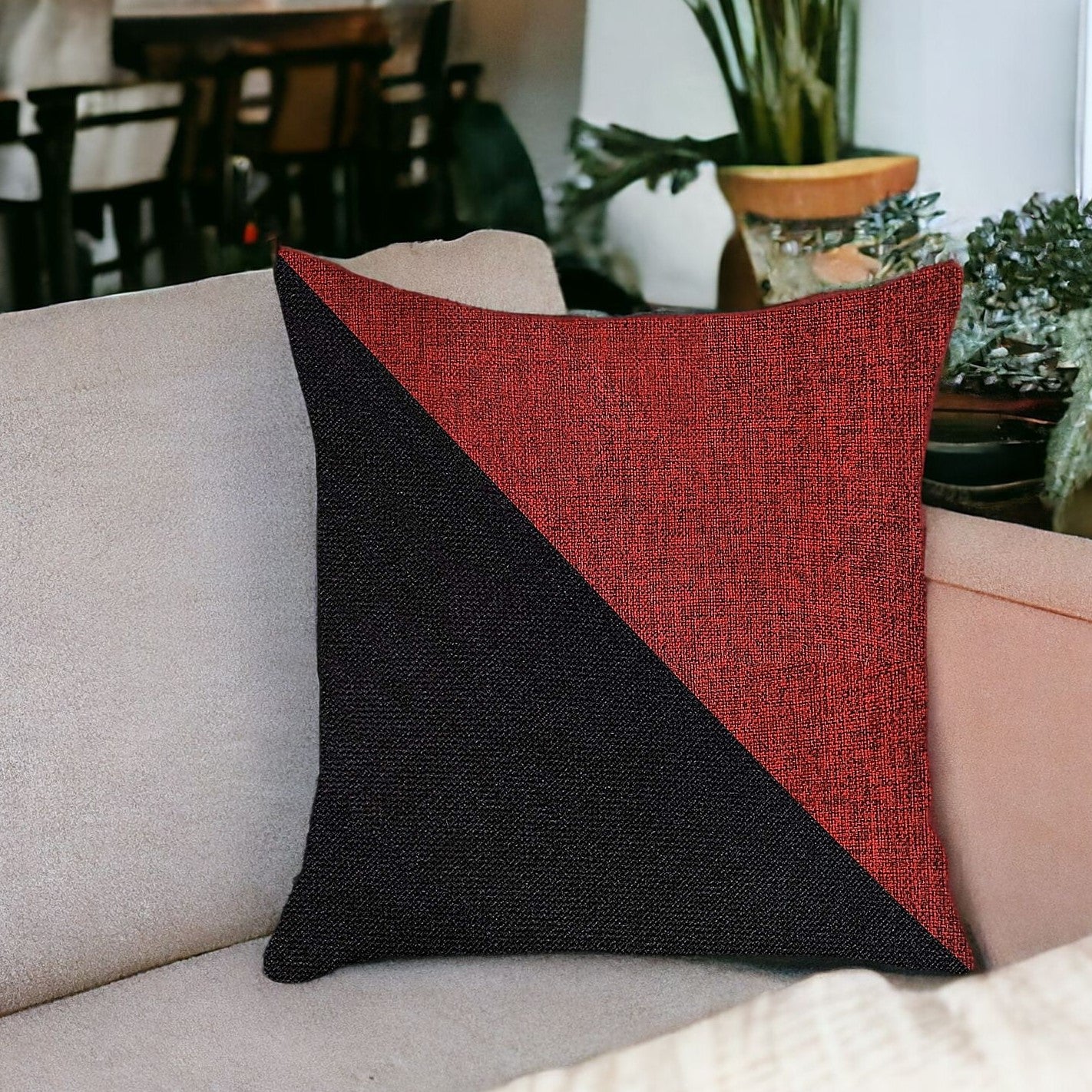 18" X 18" Red And Black Geometric Zippered Handmade Polyester Throw Pillow Cover