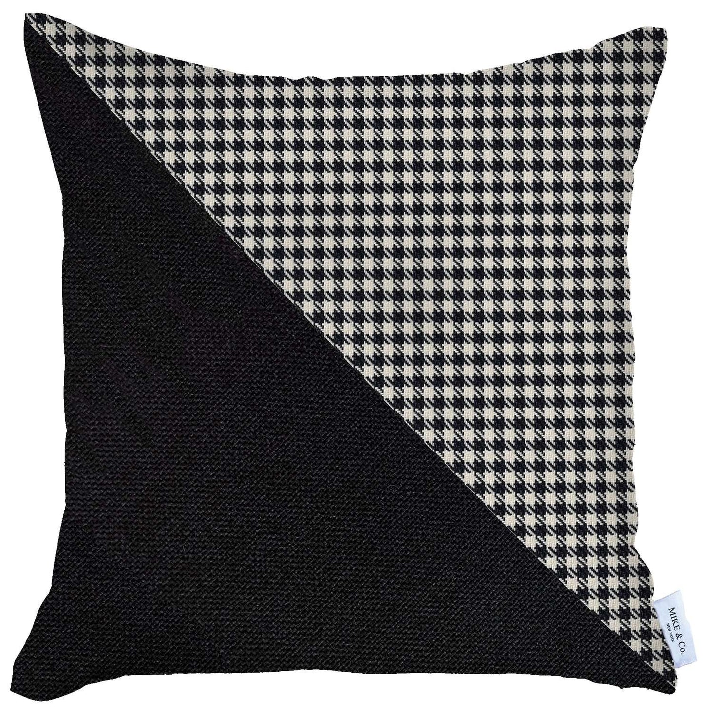 18" X 18" Black And White Houndstooth Zippered Handmade Polyester Throw Pillow Cover